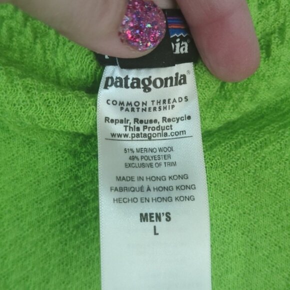 Patagonia Mens Capilene Air Hoodie Base Layer Neon Green Knit Merino Wool Large - Picture 5 of 10